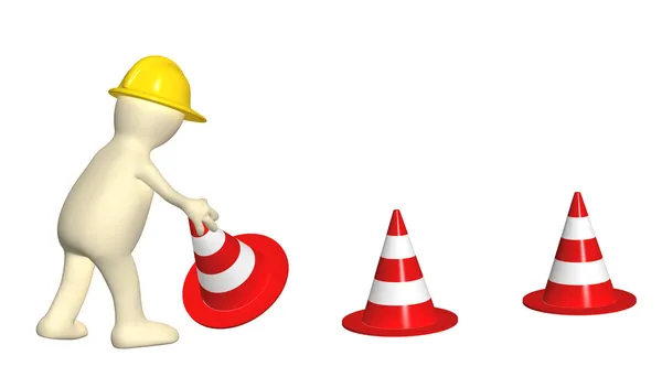 3d puppet with emergency cones — Stock Photo, Image