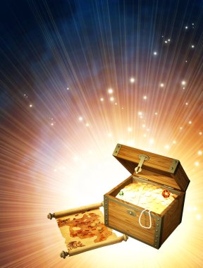 Wooden box with treasures clipart