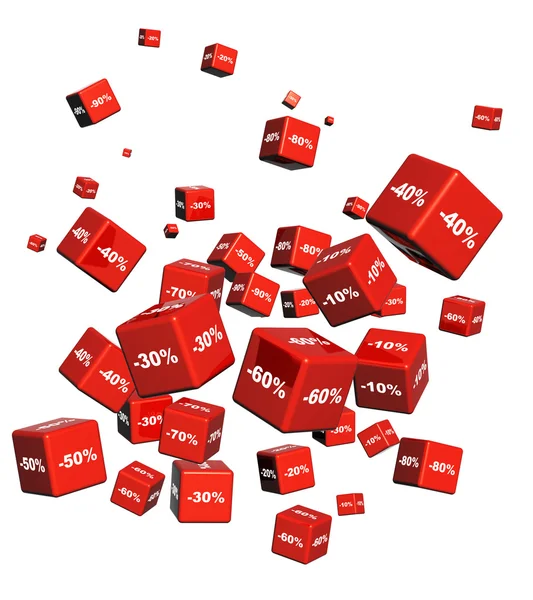 Κόκκινα κουτιά με τα εμπορεύματα σε μια έκπτωση — Φωτογραφία Αρχείου
