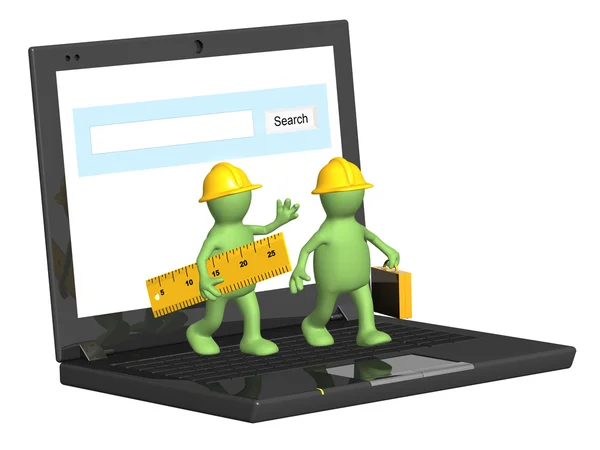 Two builders and laptop — Stock Photo, Image