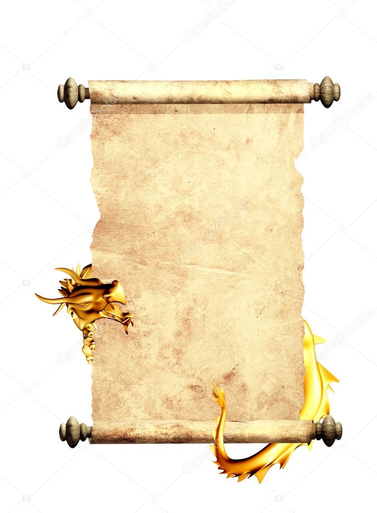 Dragon and scroll of old parchment