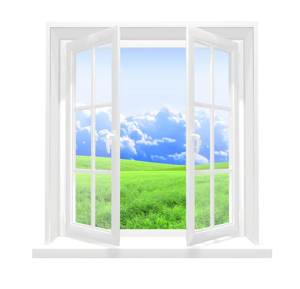 Okna i piękne lato krajobraz — Zdjęcie stockowe