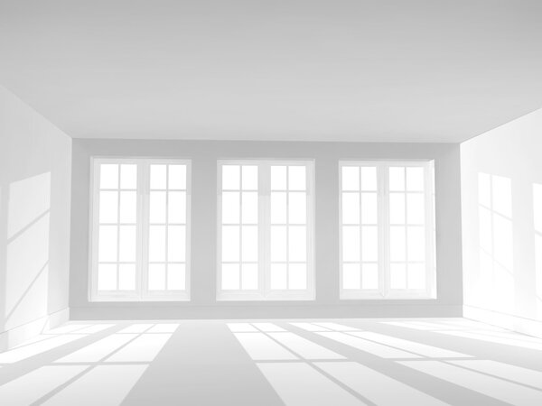 пустая комната с тремя окнами
