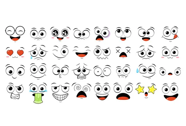 Coleção Emoticons Com Humor Diferente Conjunto Sorrir Emoji Desenhos Animados — Vetor de Stock