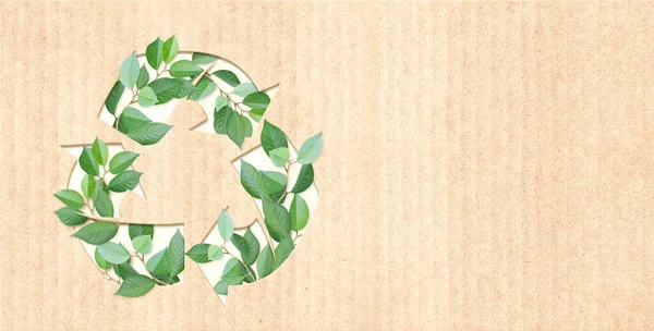 Écologie Concept Zéro Déchet Les Flèches Recyclent Symbole Les Feuilles — Photo