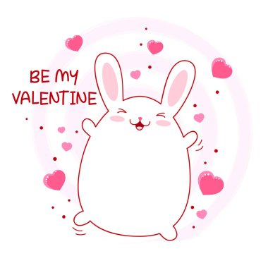 Komik şişman tavşanlı sevgililer günü kartı. Mutlu ve neşeli beyaz tavşanlı tebrik kartı.