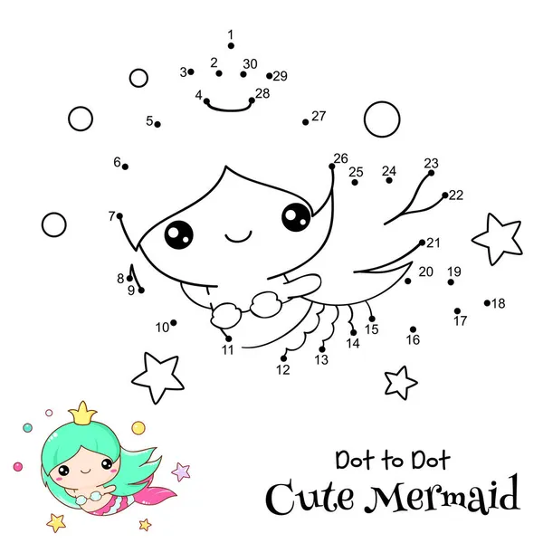 Connect Dots Draw Cute Mermaid Dot Dot Puzzle Educational Game — Stock Vector