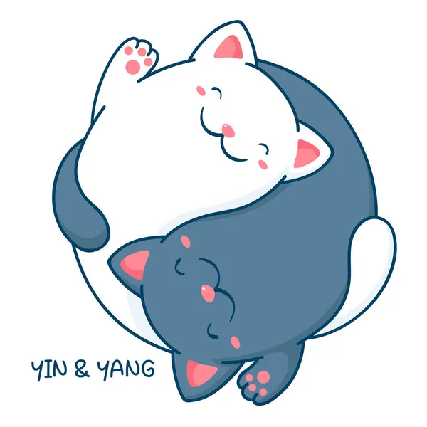 Gatto Yin Yang Due Simpatici Gatti Bianco Nero Forma Yin — Vettoriale Stock