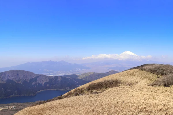 Vista Aérea Sobre Bela Paisagem Com Lago Ashi Vulcânico Monte — Fotografia de Stock