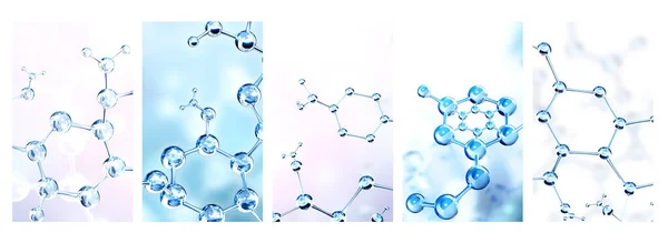 Sada Svislých Bannerů Modely Abstraktní Molekulární Struktury Modrém Pozadí Zkopírujte — Stock fotografie