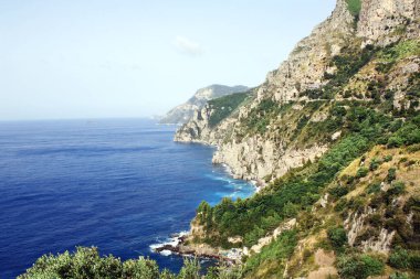 Aerial view of Amalfi coast and Mediterranean sea, Italy. Top view of beautiful landscape with mountains and sea, Amalfi coast, Campania, Italy