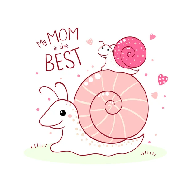 Happy Mother Day Greeting Card Happy Mother Snail Her Baby — 图库矢量图片