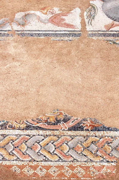 希腊皮埃里亚迪翁大浴场的古董马赛克碎片 带有文本复制空间的古代马赛克框架 — 图库照片