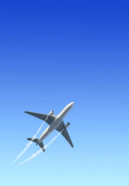 Vertikální Příroda Pozadí Letadlem Jet Závěsné Kouře Obloze Letecká Kondenzační — Stock fotografie