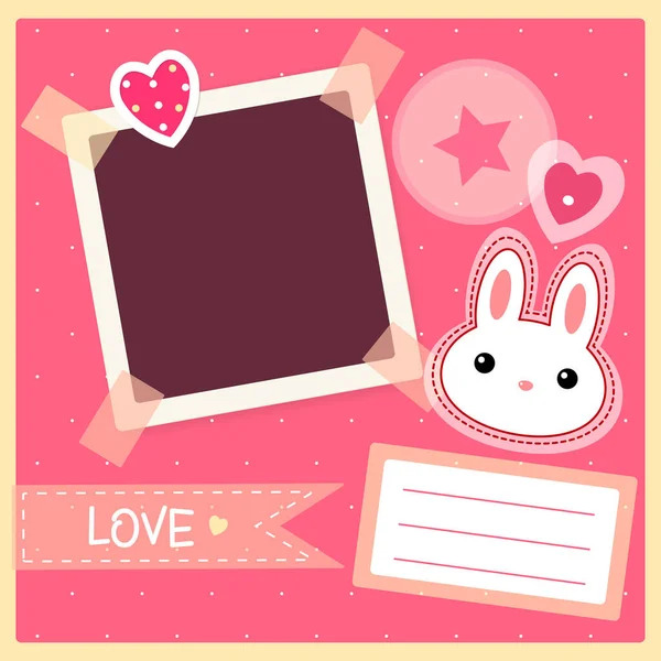 Square Valentine Vintage Backgrounds Retro Photo Sticker Labels Mock Template — Stock Vector