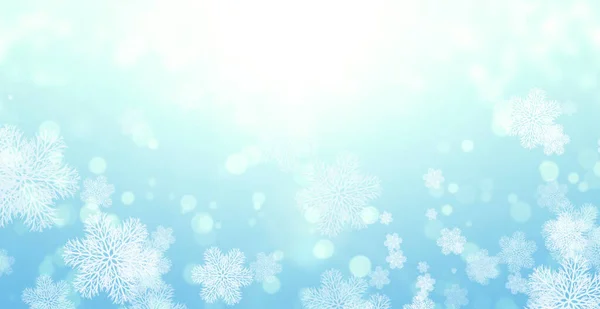 Fondo Borroso Navidad Color Azul Con Copos Nieve Banner Navidad —  Fotos de Stock