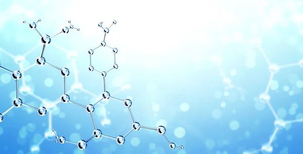 Horisontell Banner Med Modell Abstrakt Molekylär Struktur Bakgrund Blå Färg — Stockfoto