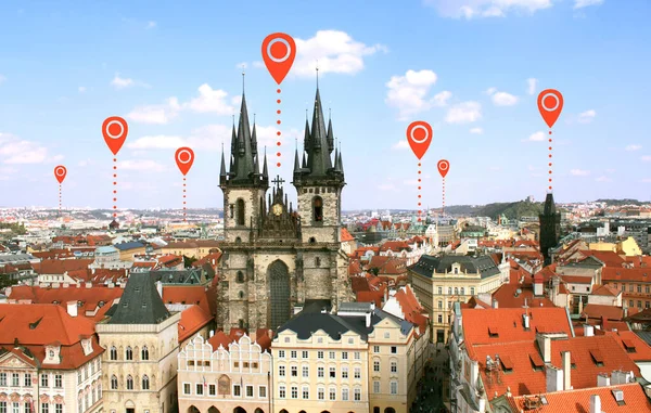 Netzwerkverbindungskonzept Luftaufnahme Vom Altstädter Ring Der Tyn Kirche Prag Und — Stockfoto