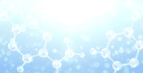 Baner Poziomy Modelem Abstrakcyjnej Struktury Molekularnej Tło Koloru Niebieskiego Cząsteczką — Zdjęcie stockowe