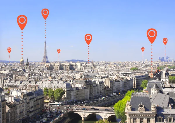 Network Connection Concept Overlooking Paris View Notre Dame Paris Red — Stock Photo, Image