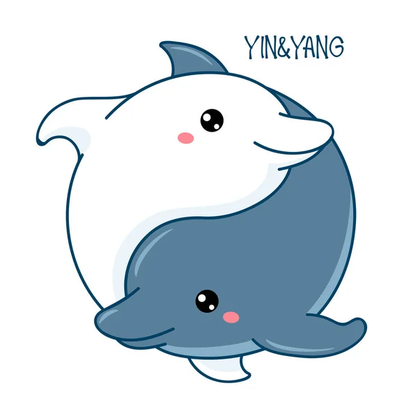 Символ Инь Янь Дельфинами Два Милых Черно Белых Дельфина Форме — стоковый вектор