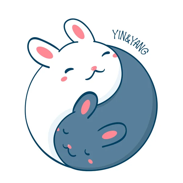 Yin Yang Bunny Due Simpatici Conigli Bianco Nero Forma Yin — Vettoriale Stock