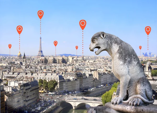 Network Connection Concept Overlooking Paris View Notre Dame Paris Red — Stock Photo, Image