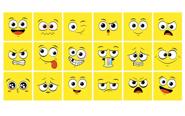 Fundo Horizontal Cor Amarela Com Emoticons Com Humor Diferente —  Vetores de Stock