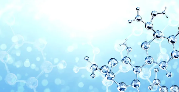 Vízszintes Banner Absztrakt Molekuláris Szerkezettel Háttér Kék Színű Üveg Molekula — Stock Fotó