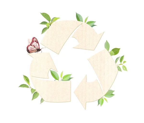 Folhas Verdes Flechas Reciclar Símbolo Papel Desenvolvimento Sustentável Estratégia Abordagem — Fotografia de Stock