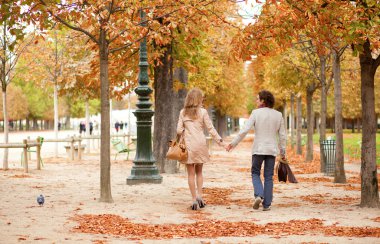 Romantic couple in Paris, having a date at fall clipart