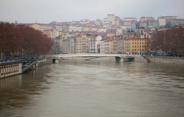 View of the embankment in Lyon, France at foggy day — Stock Photo, Image