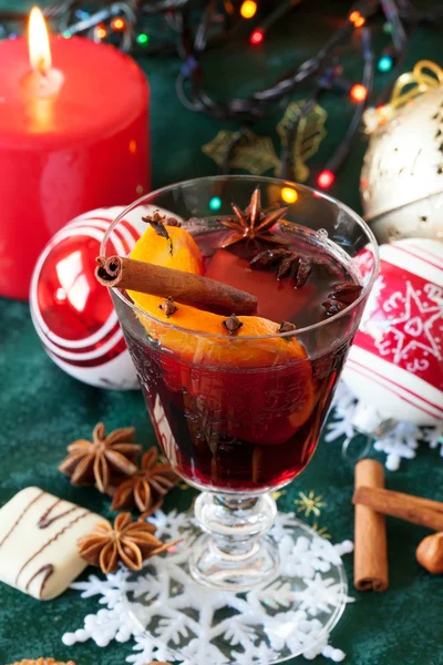 Beautiful Christmas setting with mulled wine and spices Stock Picture