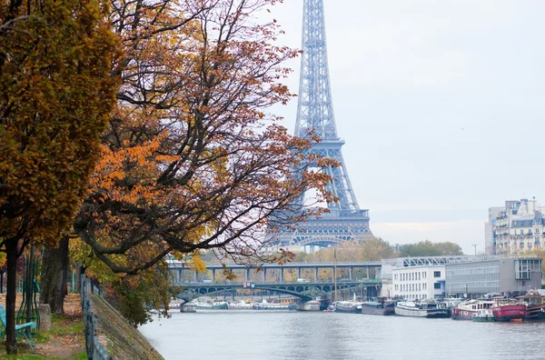 Vista a la Torre Eiffel desde la isla de Swan en París — Foto de Stock