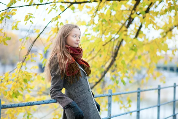 Νεαρό ξανθιά κοπέλα απολαμβάνοντας όμορφο φθινόπωρο ή την άνοιξη της Ευρώπης — Φωτογραφία Αρχείου