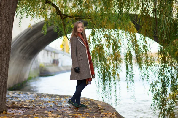 Beautiful young woman near a willow tree — Stock Photo, Image