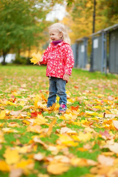 Schattig meisje genieten van prachtige herfstdag — Stockfoto