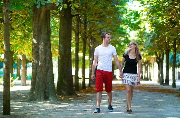 情侣在公园在夏天或早期的秋天 — 图库照片
