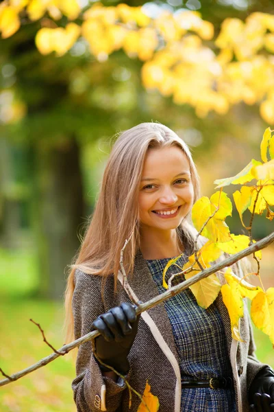 Buiten herfst portret van een mooie jonge vrouw — Stockfoto