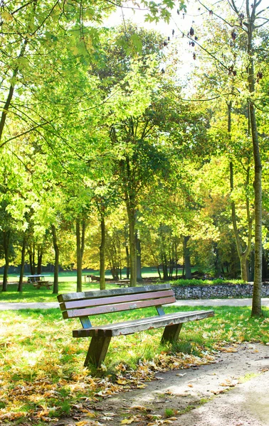Panchina in parco in autunno — Foto Stock
