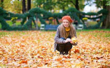 sonbahar yaprakları Park toplamak kız