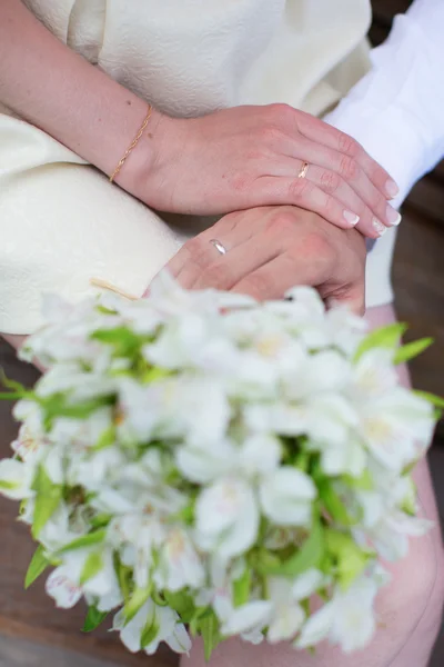 Hands of bride and groom — Stock Photo, Image