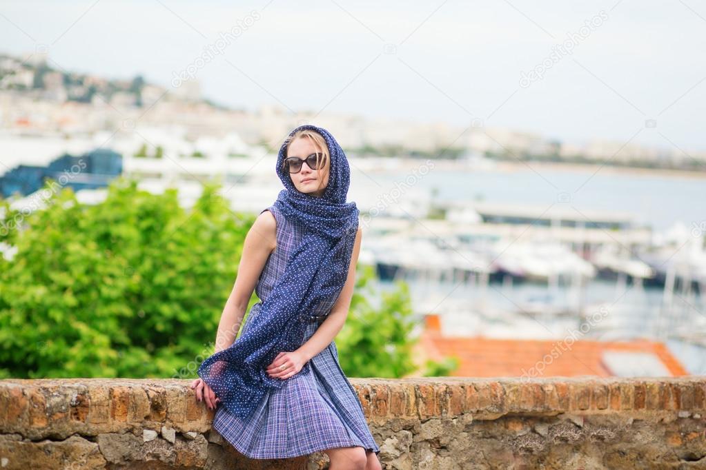 Elegant French woman in Cannes