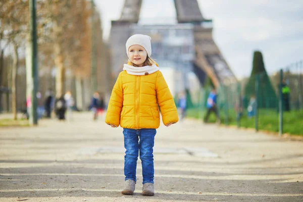 Adorable Toddler Girl Walking Eiffel Tower Paris France Happy Child — Stock Photo, Image