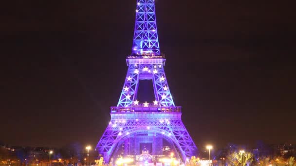 Paris France January 2022 Ейфелева Вежа Носить Кольори Європейського Прапора — стокове відео