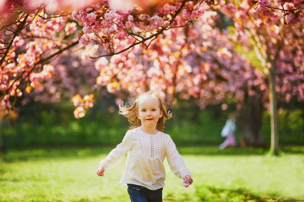 Adorável Menina Três Anos Desfrutando Dia Ensolarado Primavera Parque Sceaux — Fotografia de Stock