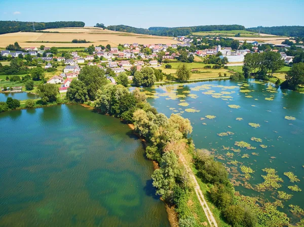 Aerial Drone View Lake Normandy France Beautiful French Countryside Green — Stock Photo, Image
