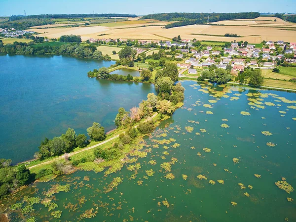 Veduta Aerea Drone Lago Normandia Francia Bella Campagna Francese Con — Foto Stock