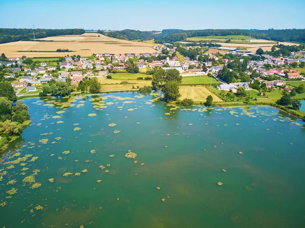 Uitzicht Een Meer Normandië Frankrijk Prachtig Frans Landschap Met Groene — Stockfoto