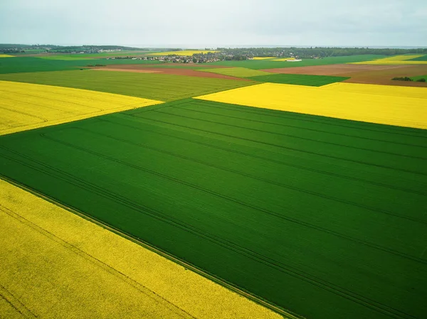 Vista Aérea Panorâmica Campos Colza Amarelos Ile France França — Fotografia de Stock